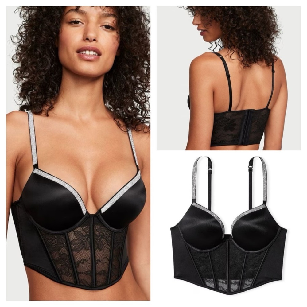 Victory Secret Very Sexy
Black Bombshell Add 2 Cups Push Corset Bra Top sz 34 A